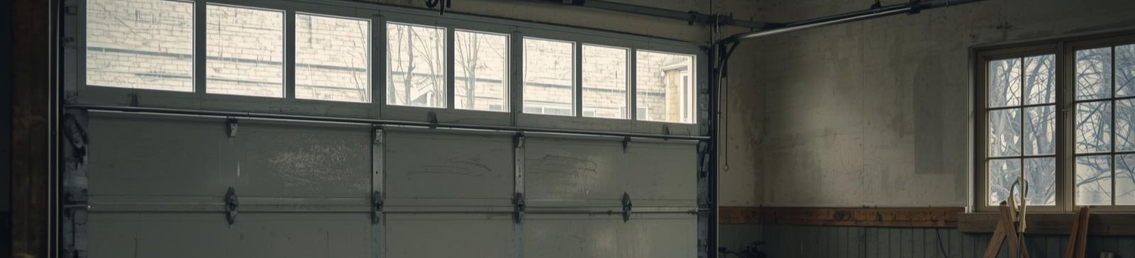 Homeowner's garage workshop with tools and cleaning supplies for DIY garage door maintenance in Belleville NJ