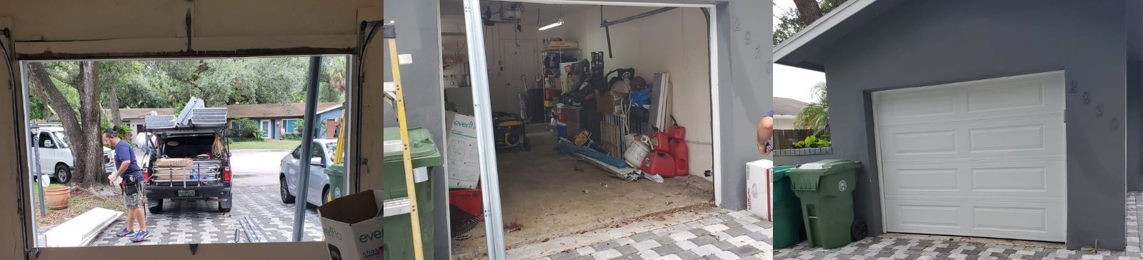Damaged garage door rollers and tracks before repair in Belleville NJ
