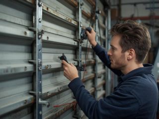Technician tuning up a garage door for safe and smooth operation in Belleville NJ