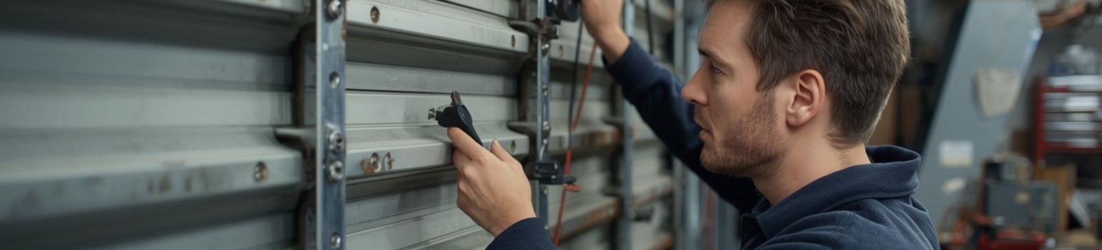 Technician tuning up a garage door for safe and smooth operation in Belleville NJ