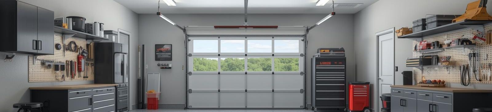 Spotless, organized garage with custom gray cabinets, epoxy floor, pegboard tool wall, and sleek workbench showcasing 2025 organization trends in Belleville NJ